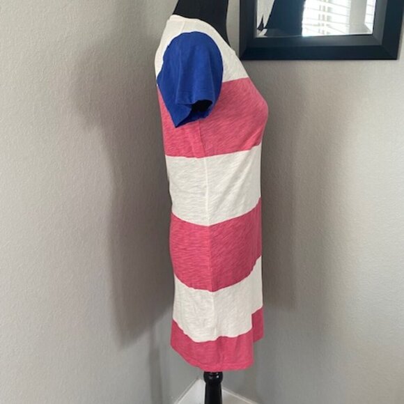 FC Jeans Pink Cream Nautical Wide Stripe Slub Tee T Shirt Dress 6 - Picture 4 of 8